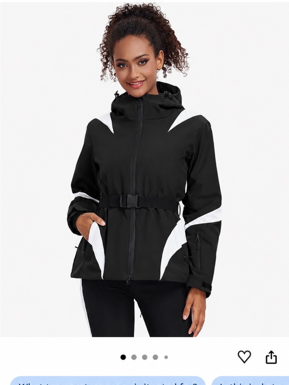 Black and White Hooded Belted Women's Jacket.